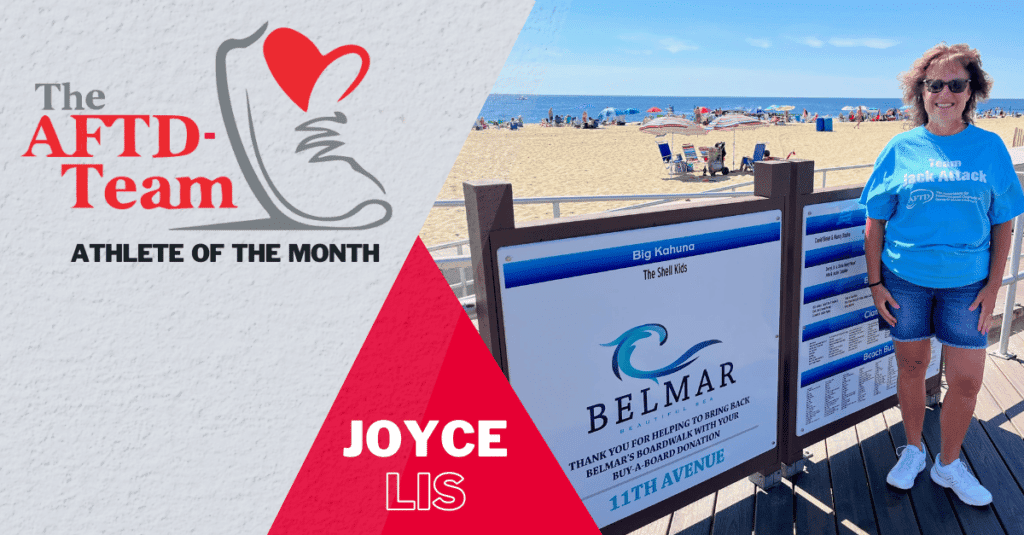 Athlete of the Month Joyce Lis stands on the boardwalk overlooking the beach in Belmar, New Jersey