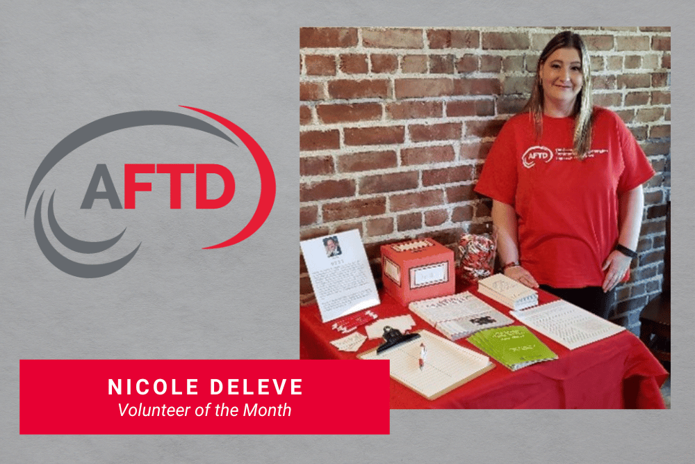 Volunteer of the Month Nicole DeLeve hosting an AFTD table setting in her local community