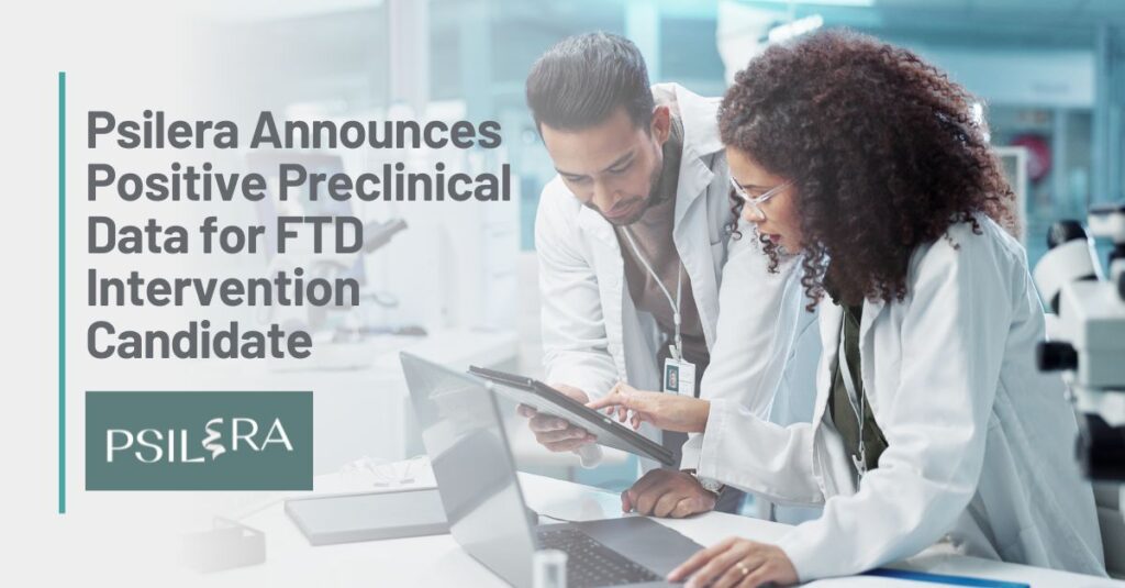 Psilera kondigt positieve preklinische gegevens aan - FB LI TW Text: Psilera Announces Positive Preclinical Data for FTD-Intervention Candidate Background: Two scientists working in a lab