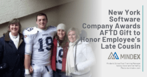 New York Software Company Awards AFTD Gift to Honor Employee’s Late Cousin Description: Kelsey Kolar and her cousin, Billy, stand side-by-side, sandwiched between two women. The women are dressed in coats, and Billy is wearing a football uniform with large shoulder pads, and he has black smudged under his eyes. The group smiles for the camera.