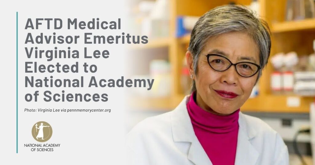 Text: AFTD Medical Advisor Emeritus Virginia Lee Elected to National Academy of Sciences | Background: Photo of Dr. Virginia Lee