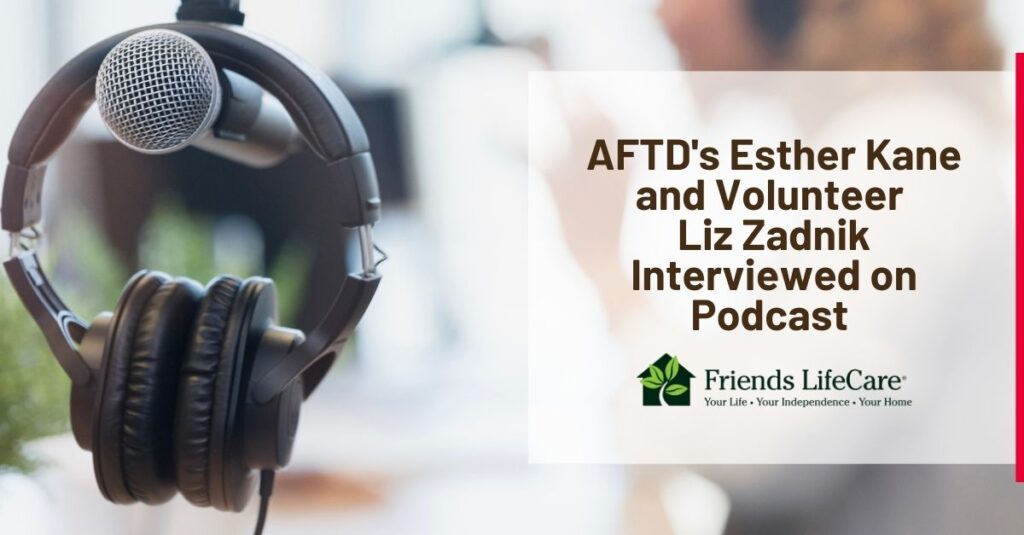 AFTD's Esther Kane and Volunteer Liz Zadnik Interviewed on Podcast. Picture of podcasting gear