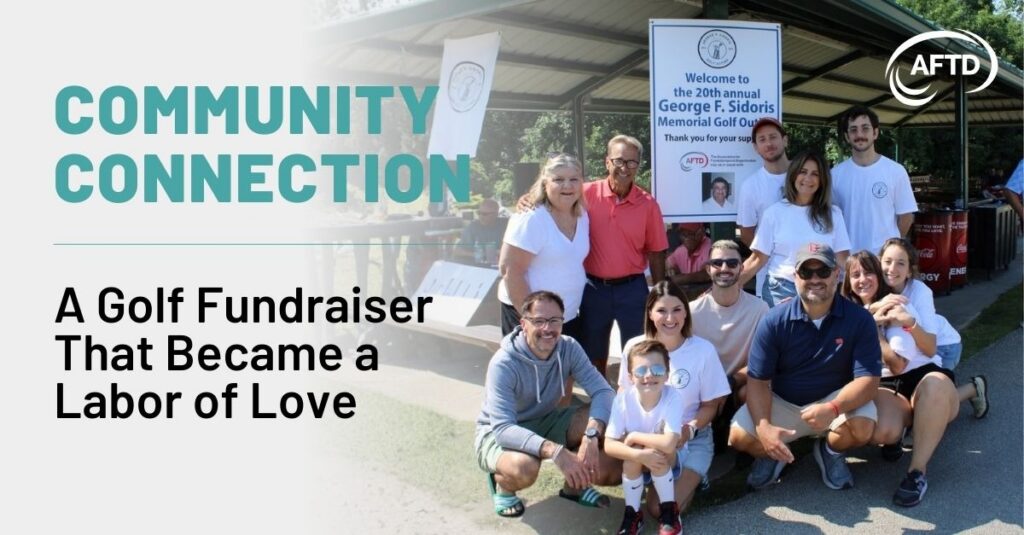 Graphic Text: Community Connection: A Golf Fundraiser That Became a Labor of Love | Background: The Sidoris Family